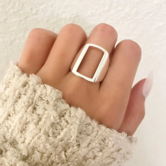 925 Sterling Silver Chunky Rectangle Ring Thick Bold Ring Large Statement Ring